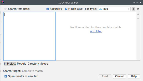 Empty dialog of Search Structurally